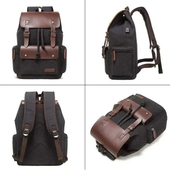 New Vintage Denim Canvas x Leather Backpack Black - Picture 4 of 6